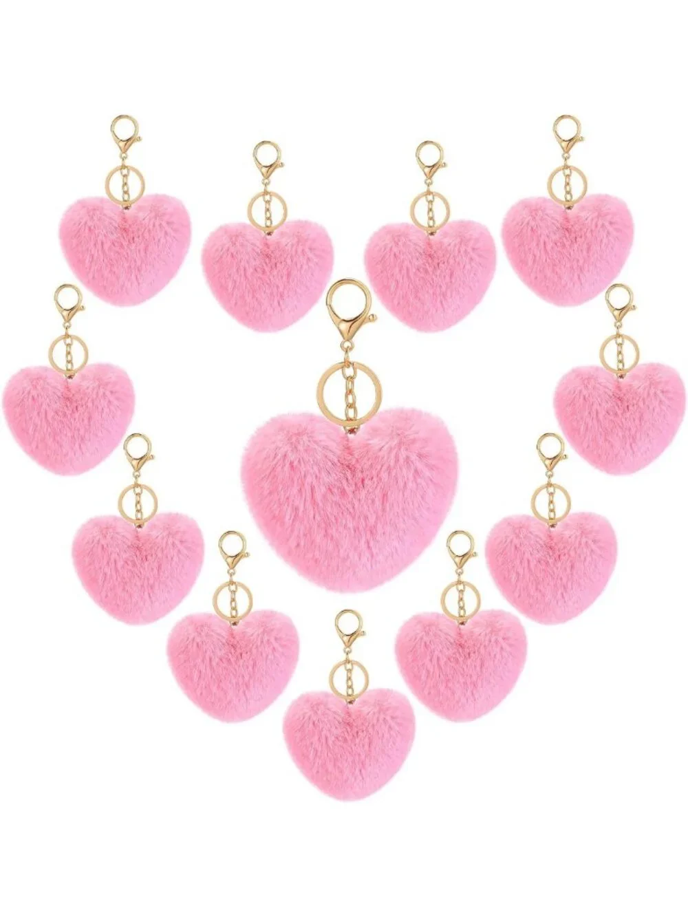 24 Pcs Valentine's Day Fluffy Heart Pom Pom Keychains - Cute Backpack